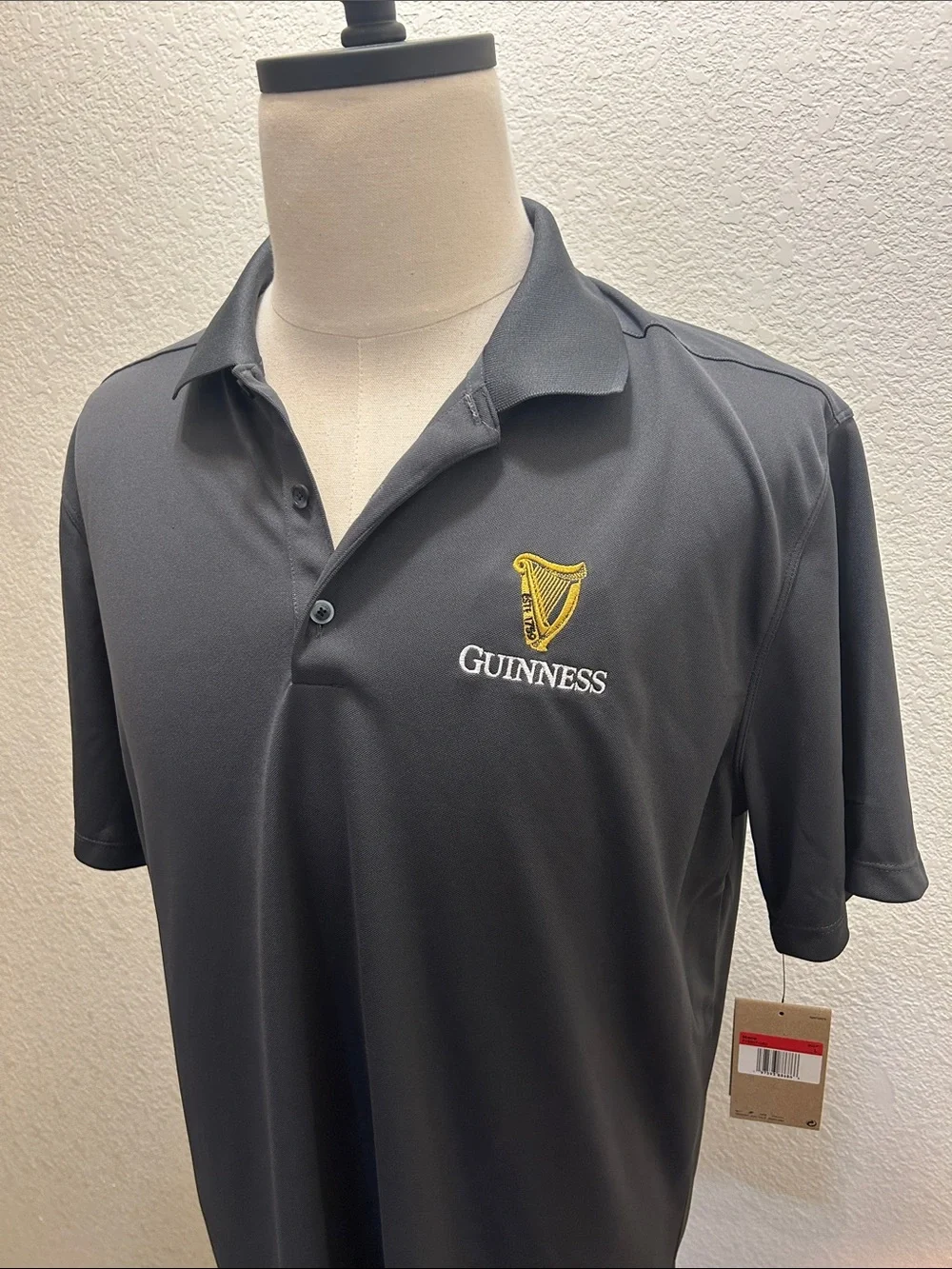 Men’s NWT Guinness Embroidered Gray Polo Size Large